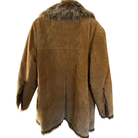 Gorgeous 100% Genuine Leather Faux Fur Penny Lane Long Jacket Coat Size Large - Picture 9 of 16